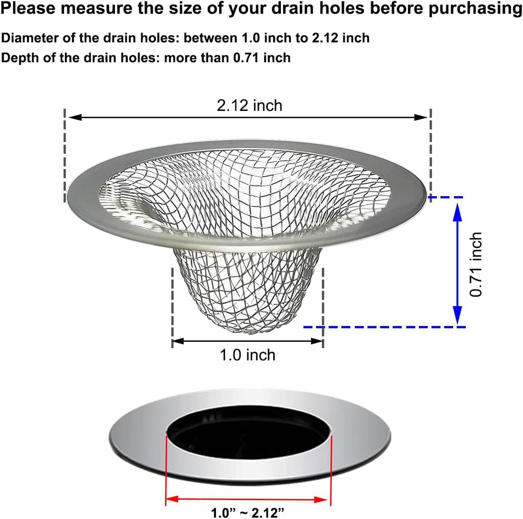 1.0" Bathroom Sink Drain Strainers, 6PCS Drain Hair Catchers for Laundry, Mop Pool, Utility, Slop, RV Sink, Stainless Steel Drain Filter