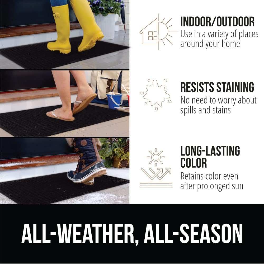 GORILLA GRIP Front Door Mat, 47x35, Indoor Outdoor Ultra Absorbent HydroAbsorb Doormat, Absorbs Up to 6 Cups of Water, Stain and Fade Resistant, Rubber Backing Doormats, Captures Dirt, Black