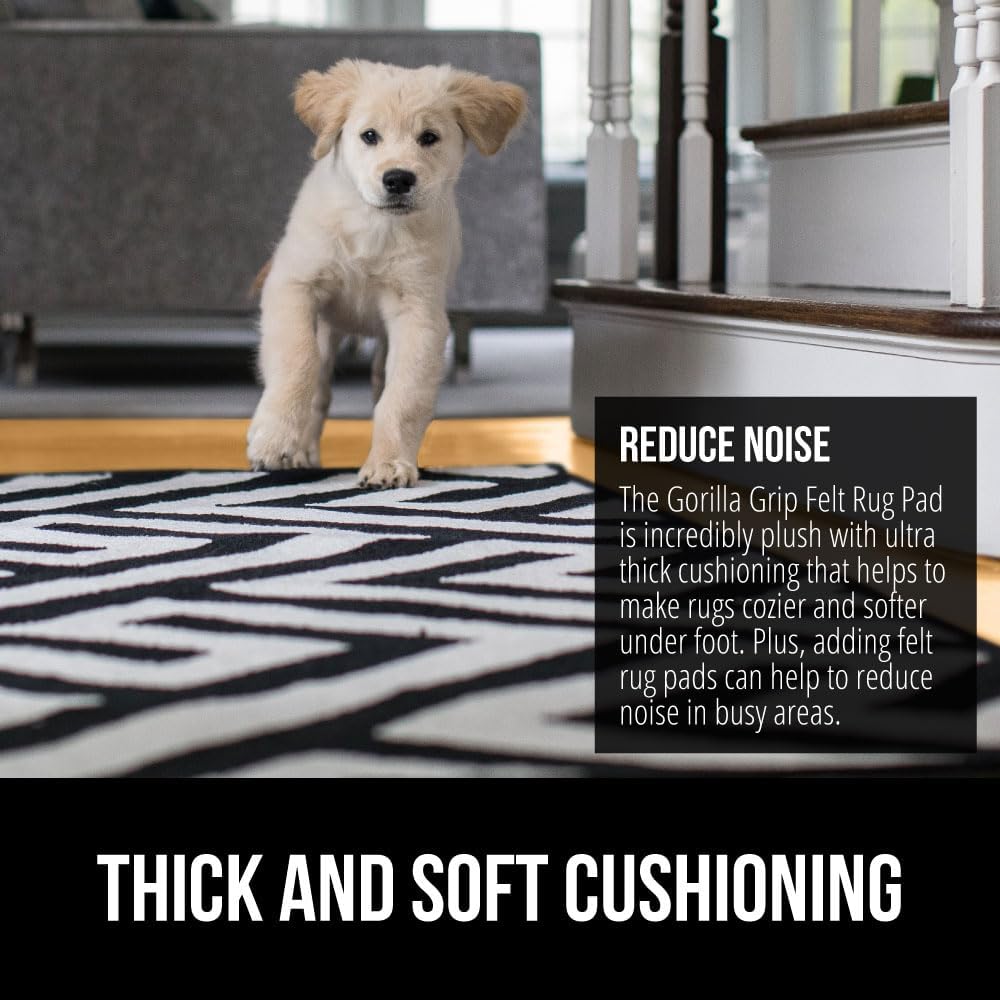 GORILLA GRIP Felt and Natural Rubber Stay in Place Slip Resistant Rug Pad, 1/4in Thick, 5x7 FT Protective Padding Under Area Rugs, Cushioned Gripper Pads, Carpet Runners, Hardwood Floors Protection