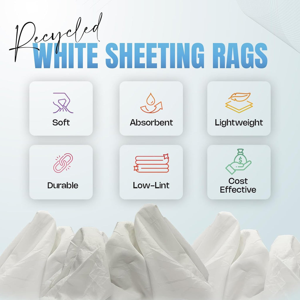 Recycled White Sheeting Cleaning Rags (600 lbs. Pallet 60x10 lbs. Box) – Lint Free White Cotton Cloths for Manufacturing | Automotive | Janitorial | Shop Rags Bulk - Multipurpose