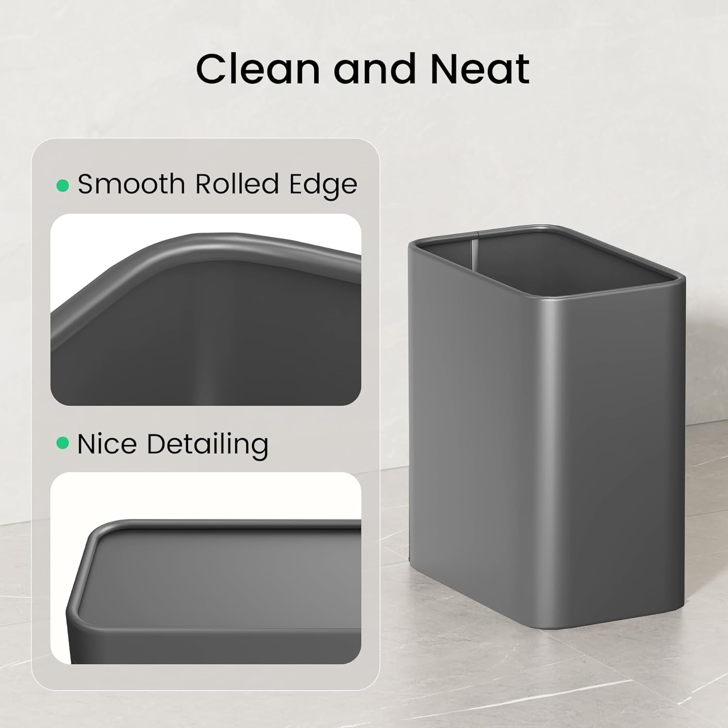 Cesun Small Bathroom Trash Can, 2.1 Gallons, Open-Top, Gray Metal, Stainless Steel, Modern, Ideal for Bathroom, Bedroom, Home Office,Toilet, Rv,Near Desk, Under Sink