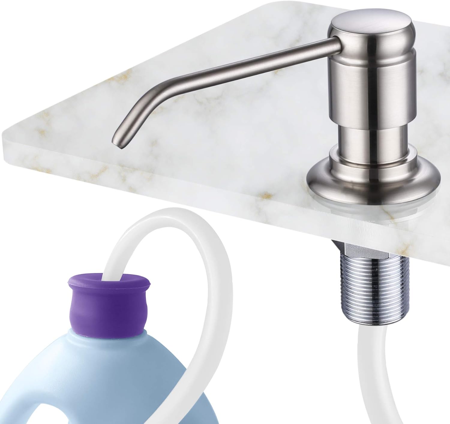 GAGALIFE Soap Dispenser for Kitchen Sink (Brushed Nickel) and Extension Tube Kit, Complete Brass Head, 40" Silicone Tube Connect to The Soap Bottle Directly, Say Goodbye to Frequent Refills