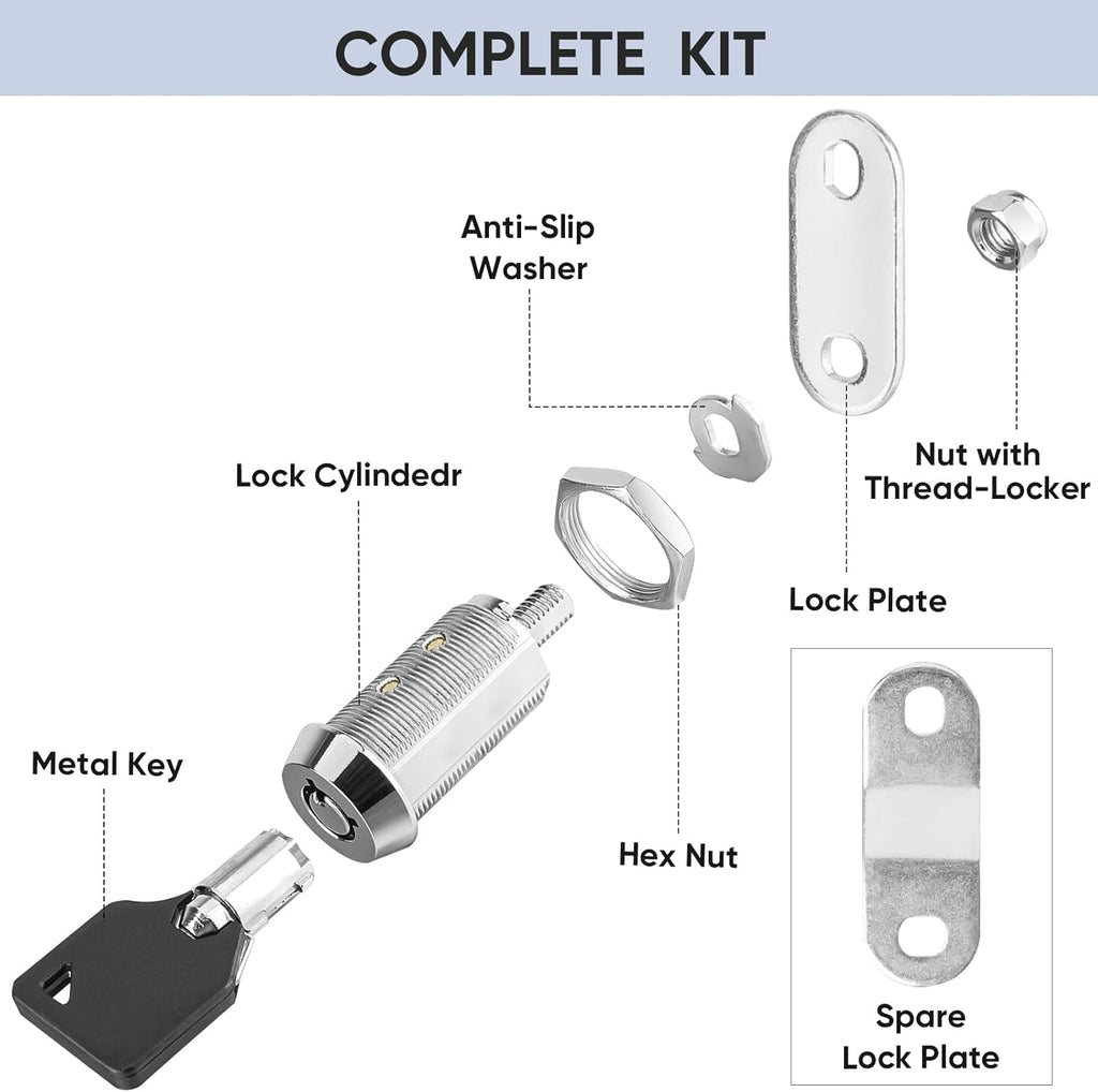PTEROMY 2 Pack Cabinet Lock with Keys, 5/8'' Heavy Duty Tubular Cam Lock for RV Compartment Storage Locks, Full Set of RV Cam Locks (Chrome, 5/8'', 2 Pack)