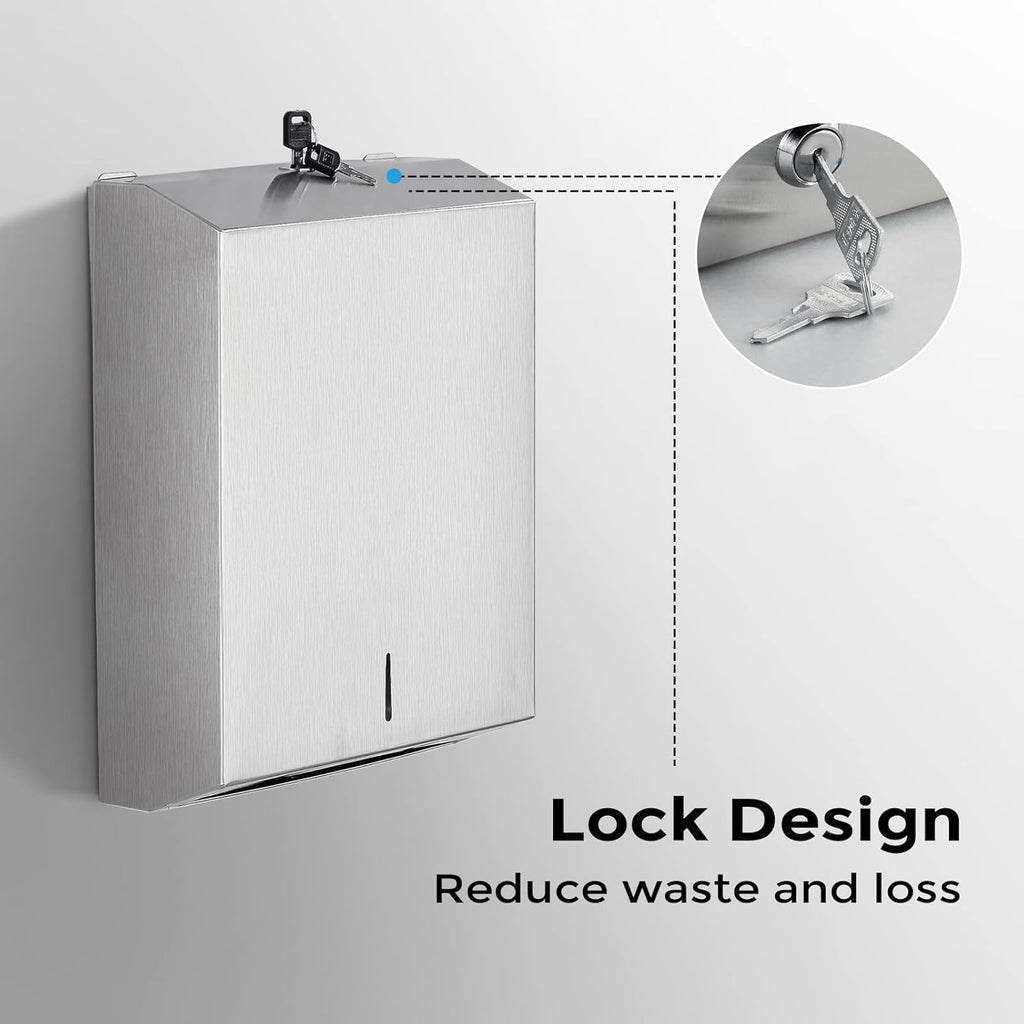 Paper Towel Dispenser Wall Mount - Multifold Trifold Paper Towel Dispensers, Large Capacity Stainless Steel Tissue Holder, Suitable for Bathrooms and Public Places
