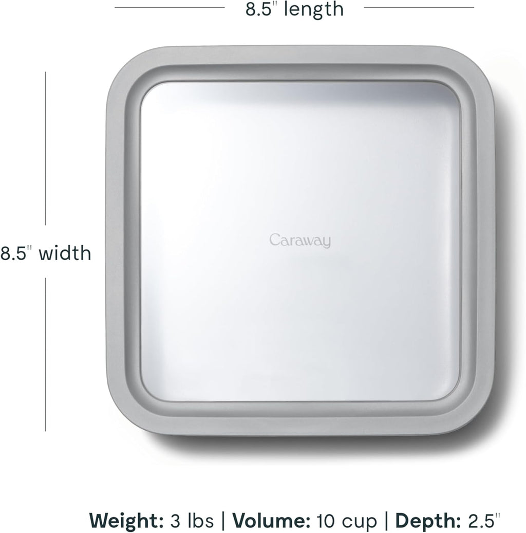 Caraway 2pc Glass Food Storage Set - 10 Cup Food Containers (2) - Ceramic Coated - Non Toxic, Non Stick Lunch Box with Lids. Dishwasher, Oven, & Microwave Safe - Gray