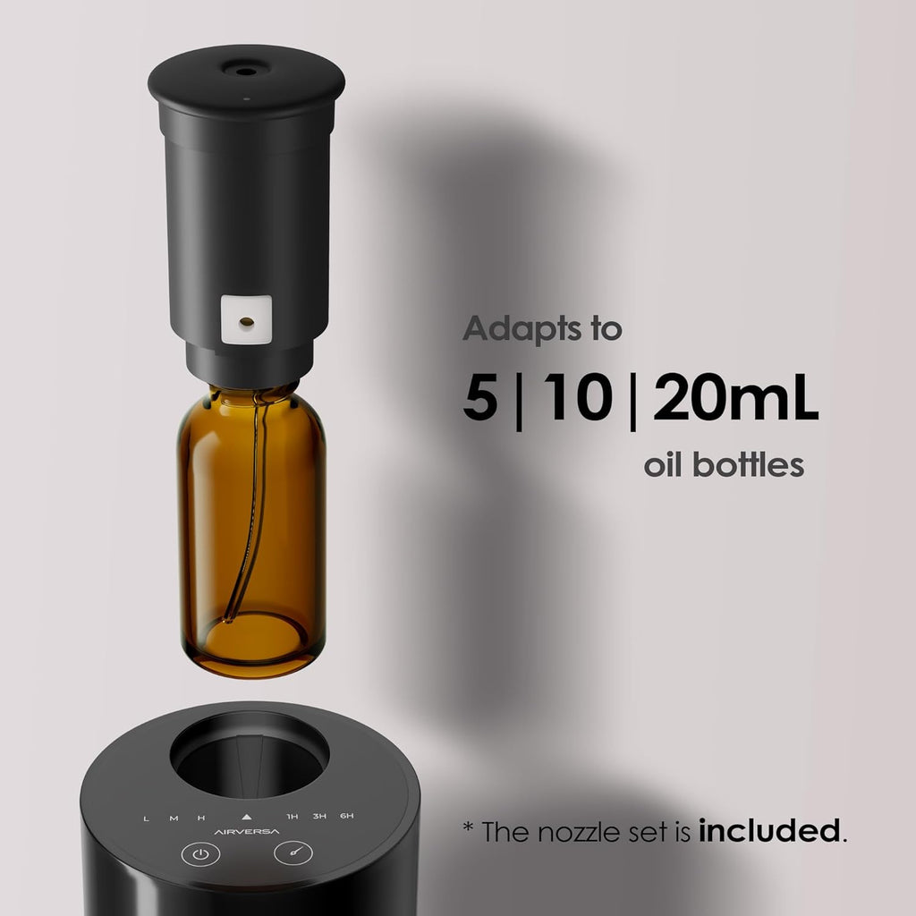 Waterless Diffuser for Essential Oil, Battery Operated Nebulizer, 0.7 Fl.Oz./ 20mL Capacity, Mini Scent Air Machine, 3 Countdown Timers & 3 Mist Levels for Home, Room, Car, Office - AN6 Black+White
