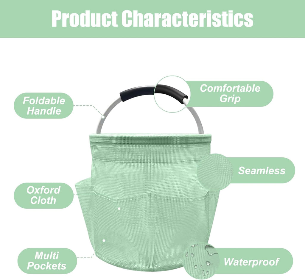 Qivine 17L Cleaning Caddy with Handle, Cleaning Supply Caddy Foldable Tool Bag Cleaning Products Organizers Portable Cleaning Bucket Organiser for Storing Towels (Clear Green)