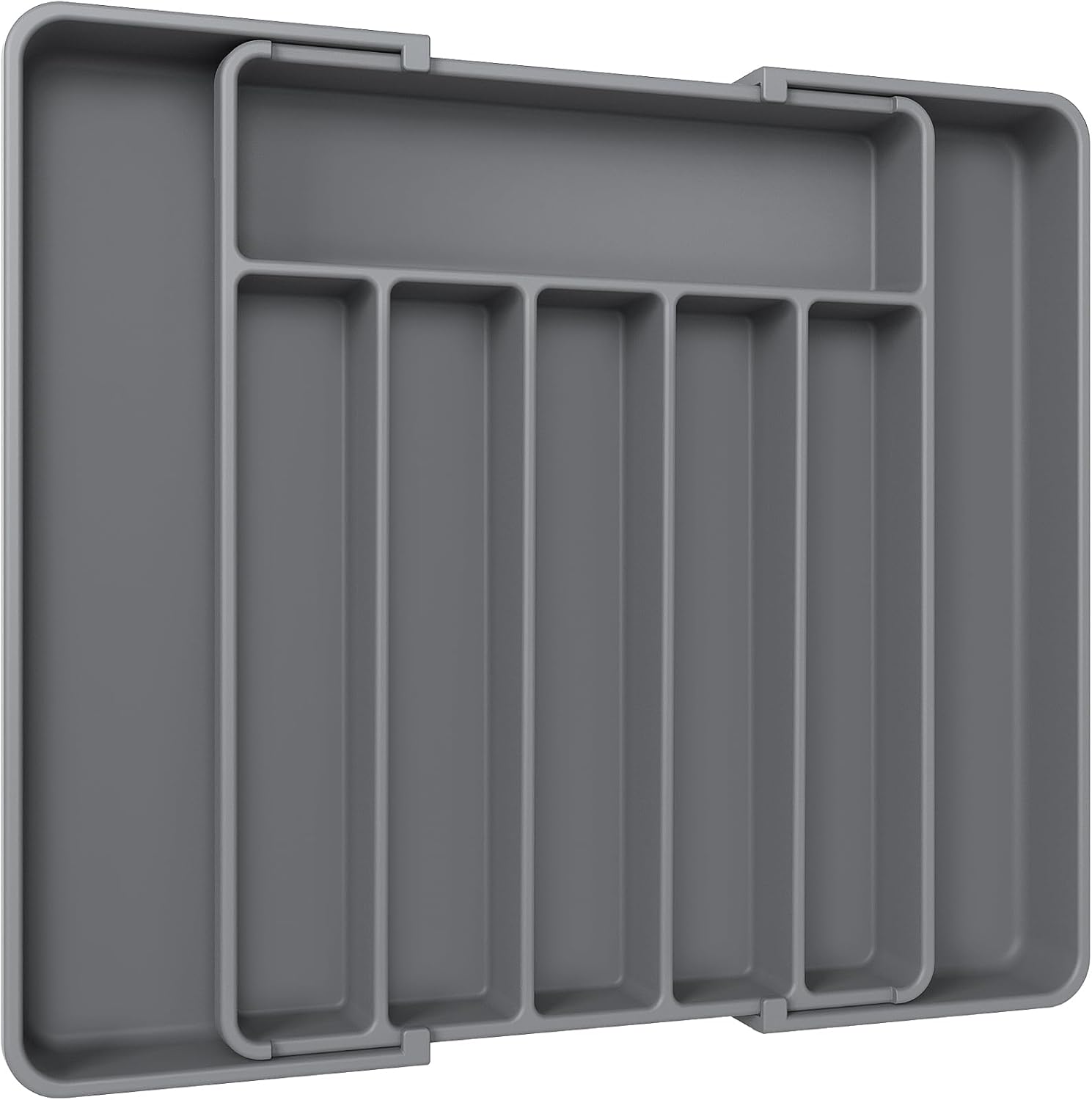 Aujen Silverware Organizer - Expandable Kitchen Drawer Organizer, Adjustable Utensil Organizer, Cutlery Tray for Forks, Knives, Multipurpose Kitchen Organizers and Storage Solution, Grey, Large