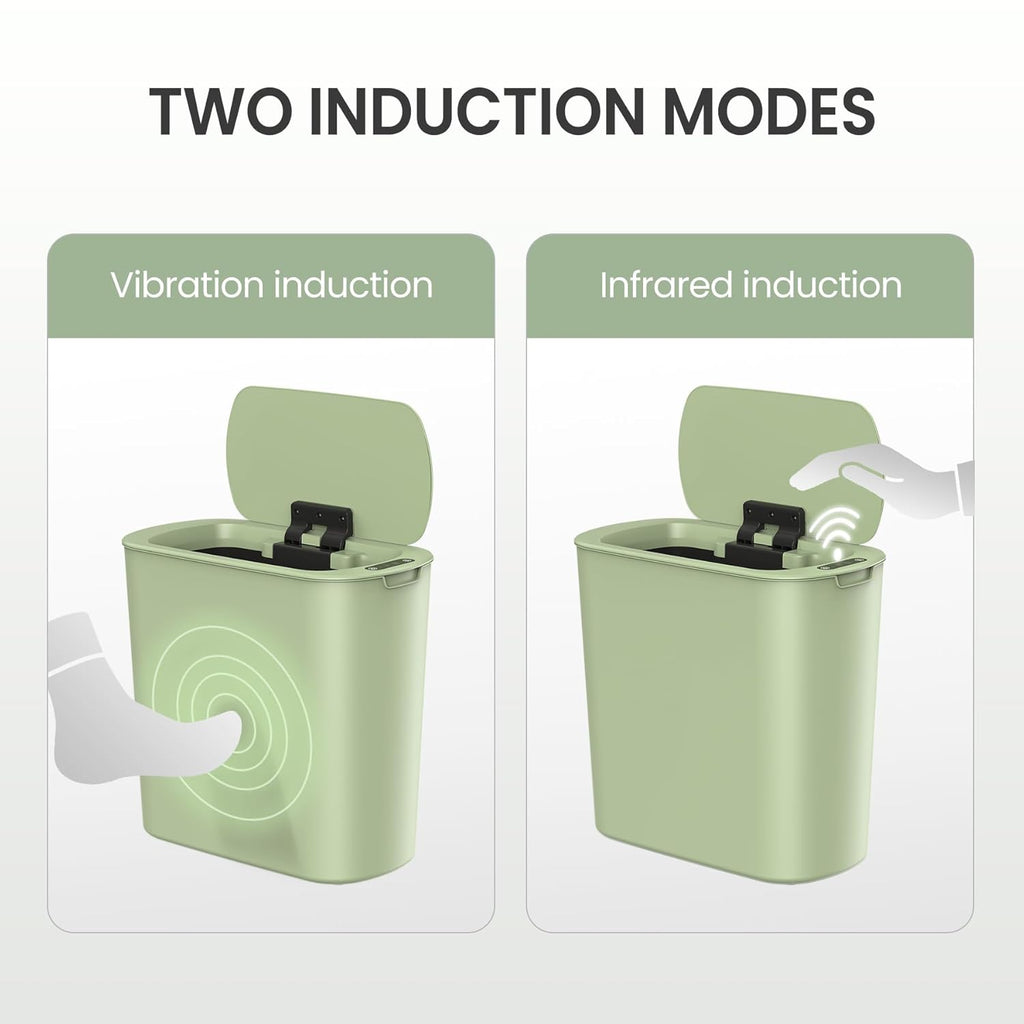 Cesun Automatic Motion Sensor Bathroom Trash Can with Lid, 2.6 Gallon Touchless Trash Bin, Smart Plastic Slim Garbage Can Small Green Wastebasket for Toilet, Office, rv, Bedroom, Living Room
