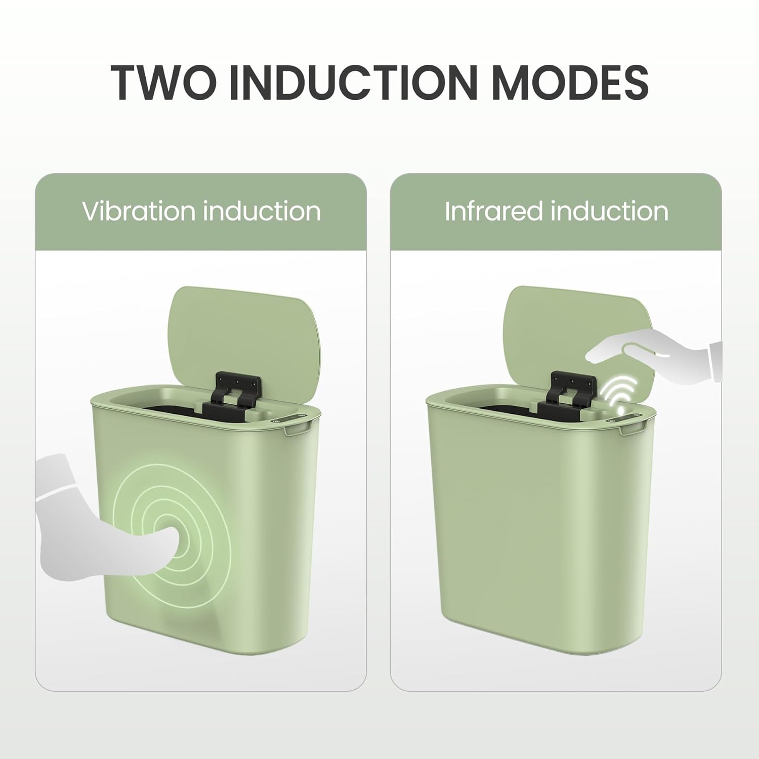Cesun Automatic Motion Sensor Bathroom Trash Can with Lid, 2.6 Gallon Touchless Trash Bin, Smart Plastic Slim Garbage Can Small Green Wastebasket for Toilet, Office, rv, Bedroom, Living Room