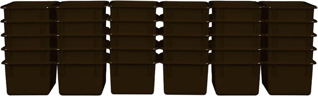 Wood Designs Cubby Storage Bin, Heavy Duty Plastic Containers for Kids Brown Cubby Tray Set of 30