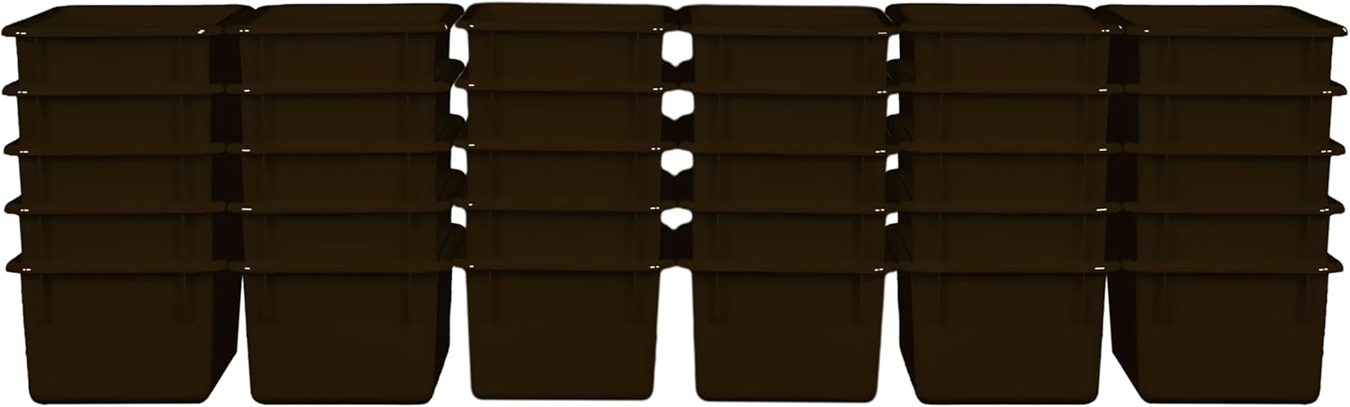 Wood Designs Cubby Storage Bin, Heavy Duty Plastic Containers for Kids Brown Cubby Tray Set of 30