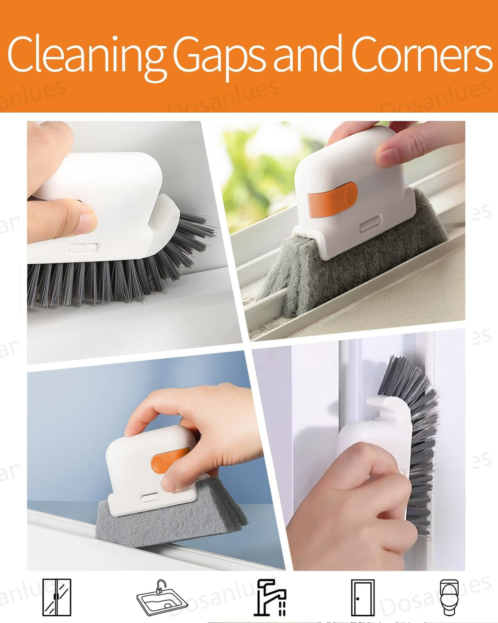 Groove Gap Cleaner Tools Set, 8 Pcs Hand-held 2 Brush with Dustpan&tweezer + 2 Sponge Brush with Dustpan + 2 Replacement Sponges +2 crevice brushes for Sliding Door, Sill, Tile Lines, Track, Car Vents