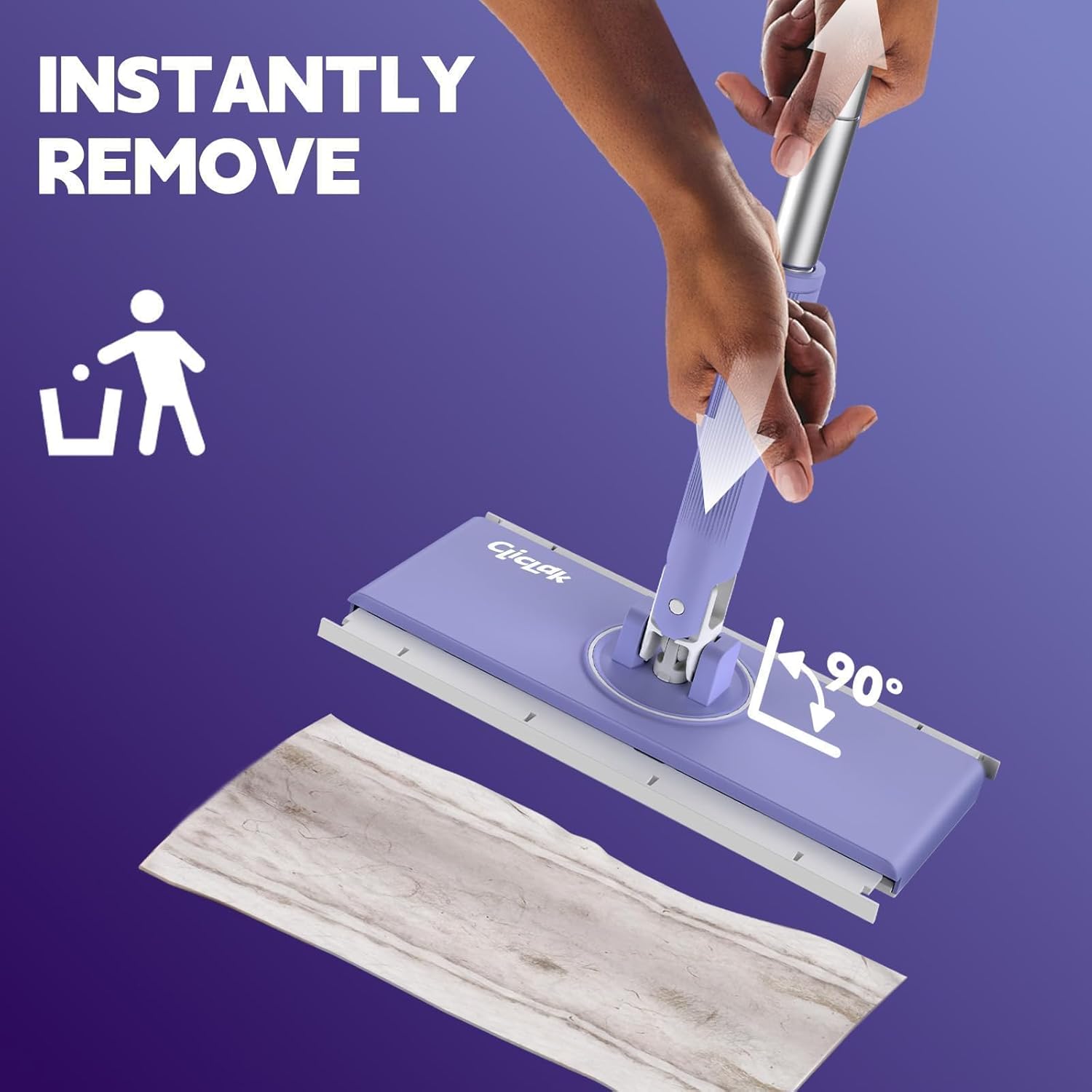 Sweeper Mop, Touch-Free Attach & Remove Cloth Instantly, Compatible with Swiffer Pads, Clamp Clip Dust Mop for Kitchen House | Dorm | Classroom Wood Hardwood Floor Wall Cleaning, Rugular Size 50 inch