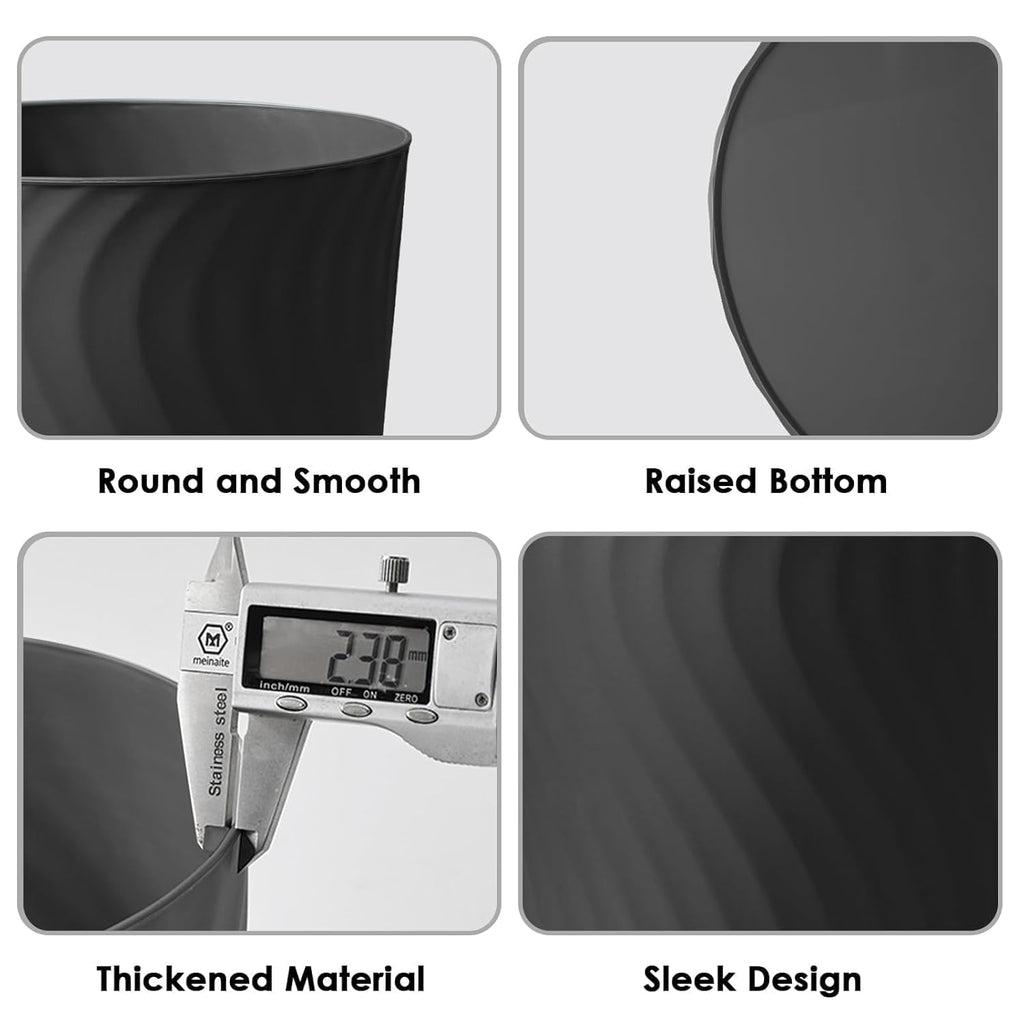 YGJT Small Trash Can, 3 Pack 1.8 Gallons Bathroom Trash Can Waste Basket, Round Garbage Can, Plastic Trash Bin for Kitchen, Dorm, Bedroom, Office, Living Room, Study, Compact Spaces(White Black Grey)