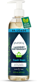 Puracy Laundry Detergent - Enzyme-Powered Liquid Laundry Detergent Concentrate, Natural Laundry Detergent Seen on TikTok, Non-Toxic (Fresh Linen, 16 fl oz, 64 Loads)