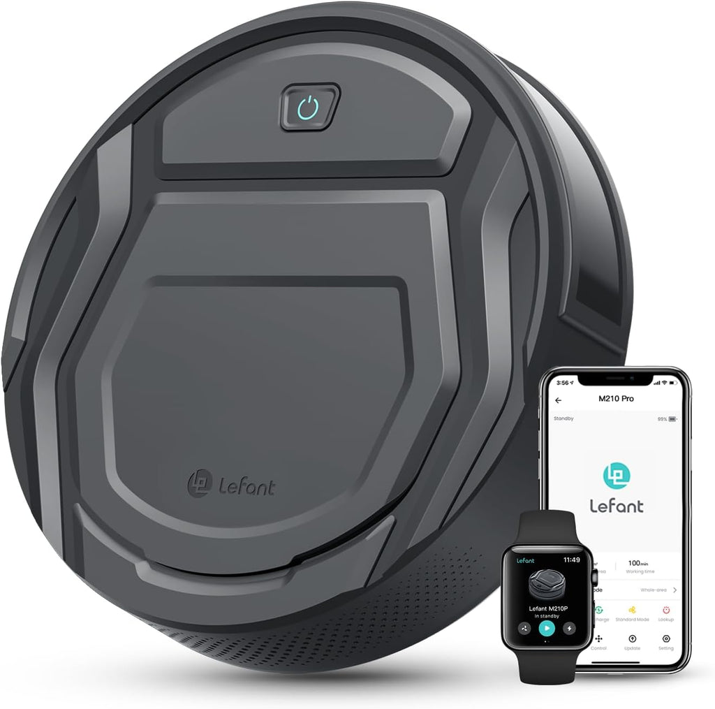 Lefant M210P Robot Vacuum Cleaner, Super Thin, Powerful Suction, Quiet, Self-Charging, Ideal for Pet Owners, Cleans Hard Floors to Medium-Pile Carpets, 120 Mins Runtime, APP/WiFi/Alexa Control, Gray