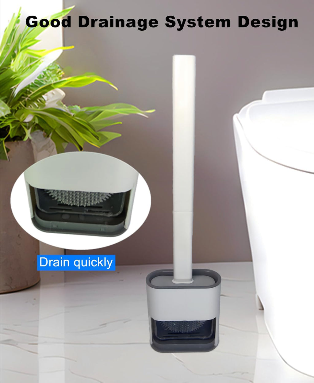 Toilet Brush with Holder Silicone Toilet Brush and Cleaning Brush for Household Bathroom Toliet Brush Set (White)