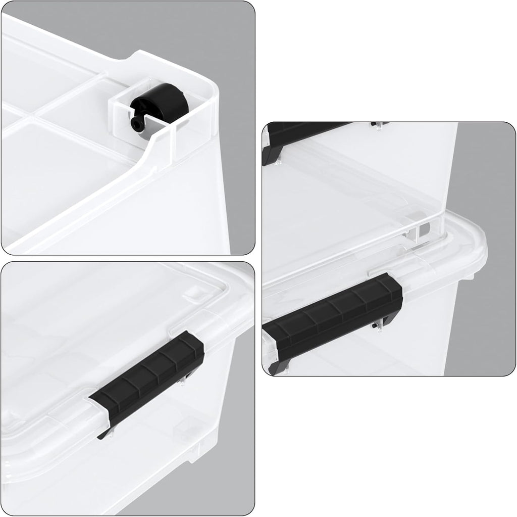 25 Quart Clear Under Bed Storage Container with Wheels, 4 Packs Stackable Plastic Underbed Bin with Lid