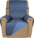 PureFit Reversible Quilted Sofa Cover, Water Resistant Slipcover Furniture Protector, Washable Couch Cover with Non Slip and Elastic Straps for Kids, Dogs (Small Recliner, Dark Blue/Light Blue)