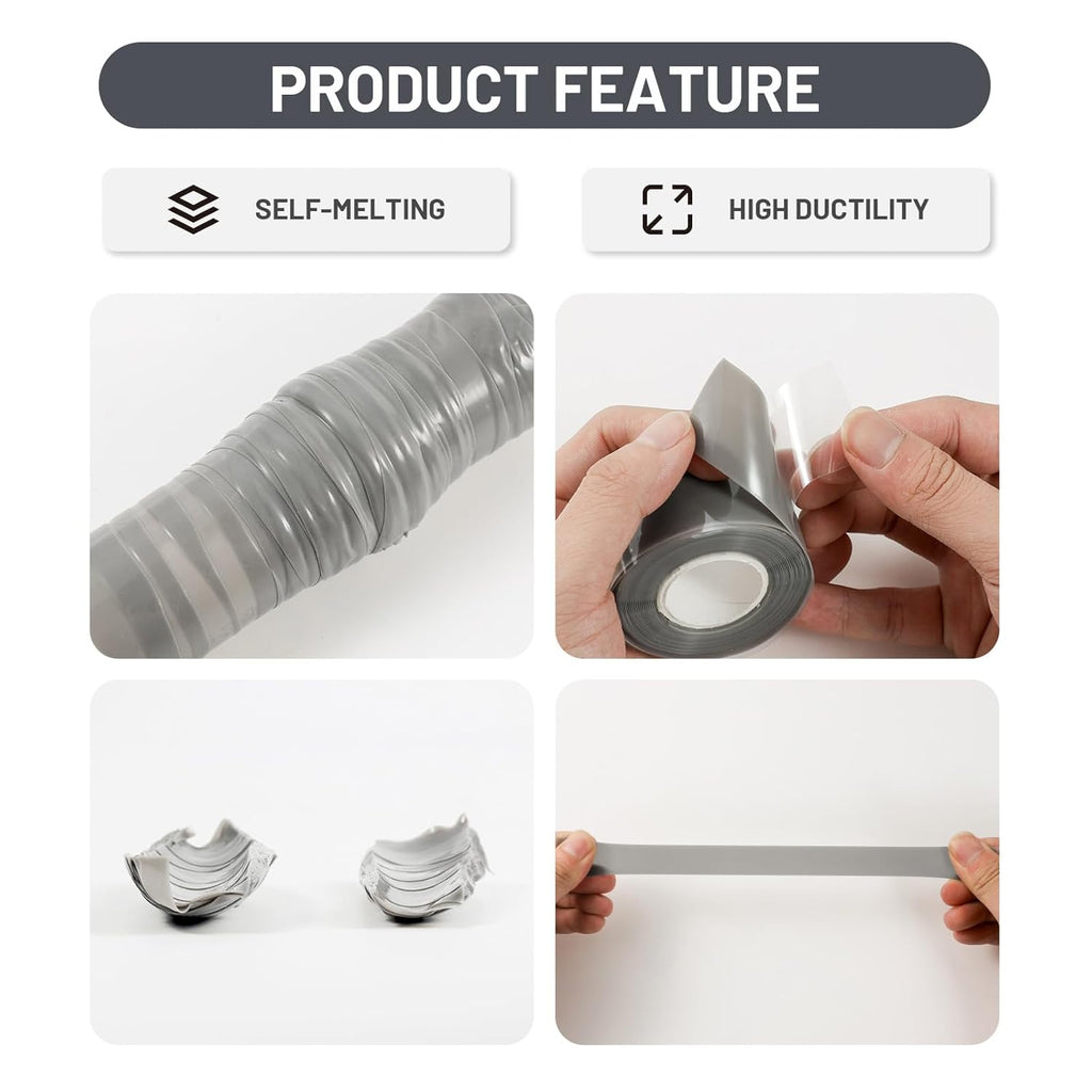 Self Fusing Silicone Tape 4 Rolls 1 in x 10' Grey Waterproof Rescue Tape Rubber Leak Silicone Self-amalgamating Tape for Plumbing, Sealing Pipes, Hose Repair, Outdoor Coax and Tool Fixation