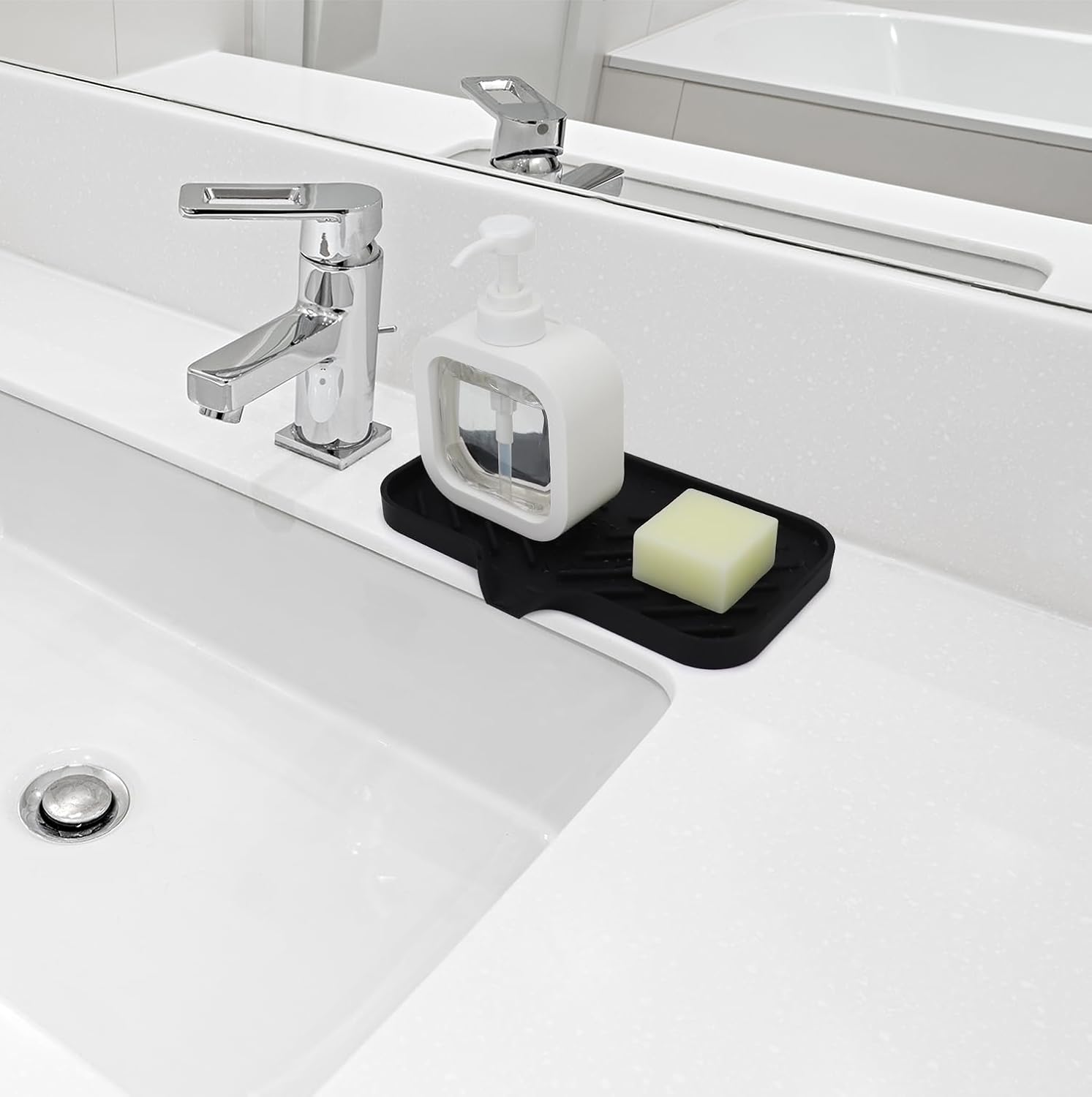 Yasmen Silicone Bathroom Soap Dishes, Sink Sponge Holder for Kitchen, Rubber Soap Dish with Drain, Shower Soap Sponge Tray, Sink or Counter Organizer, for Bar Soap, Bottle, Dish Soap Dispenser-Black