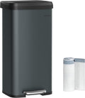 SONGMICS Kitchen Trash Can, 18-Gallon Stainless Steel Garbage Can, with Stay-Open Lid and Step-on Pedal, Soft Closure, Tall, Large and Space-Saving, Charcoal Gray and Black ULTB520G01