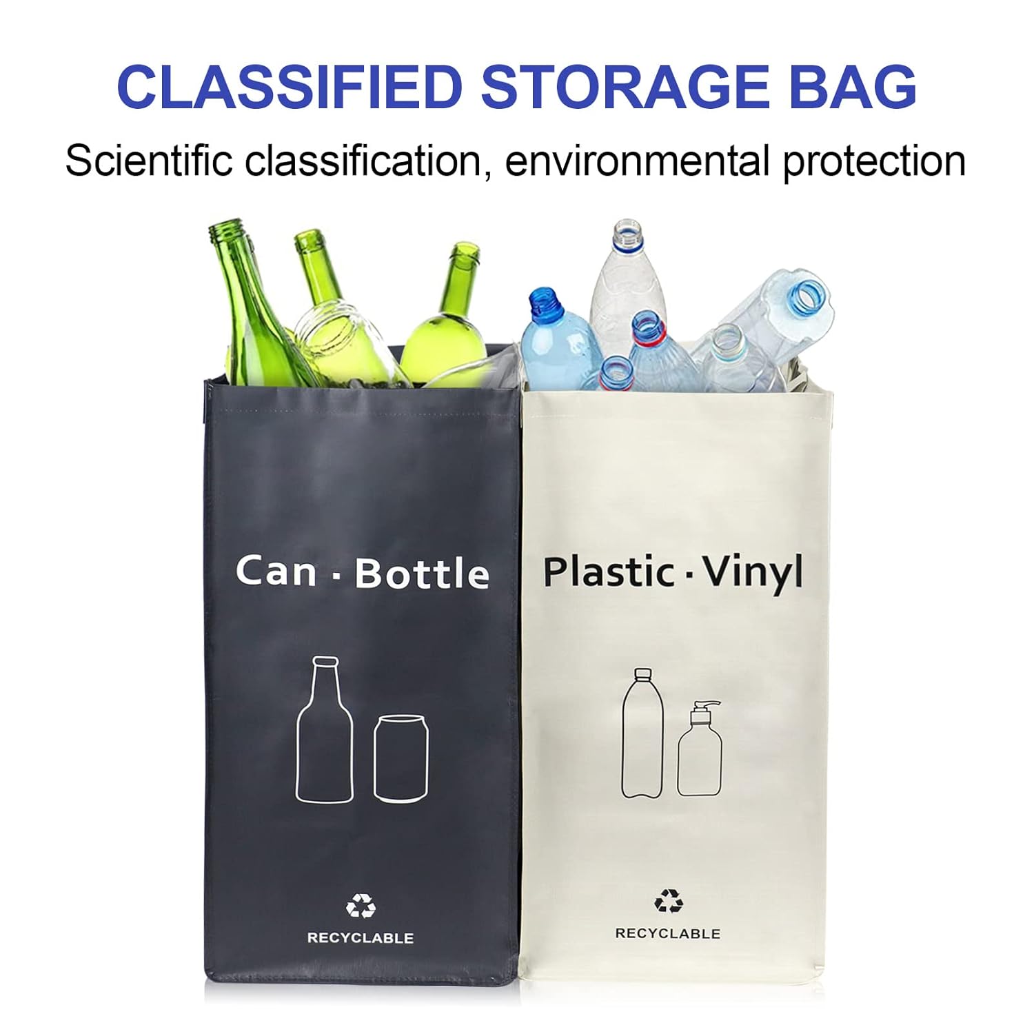 Recycling Bin, Separate Large Recycle Bins for Kitchen - Indoor Home Trash Bin, Recyclable Waste Trash Sorting Organizer, Durable, Washable, Affordable Recycle Bags, 2 Pack
