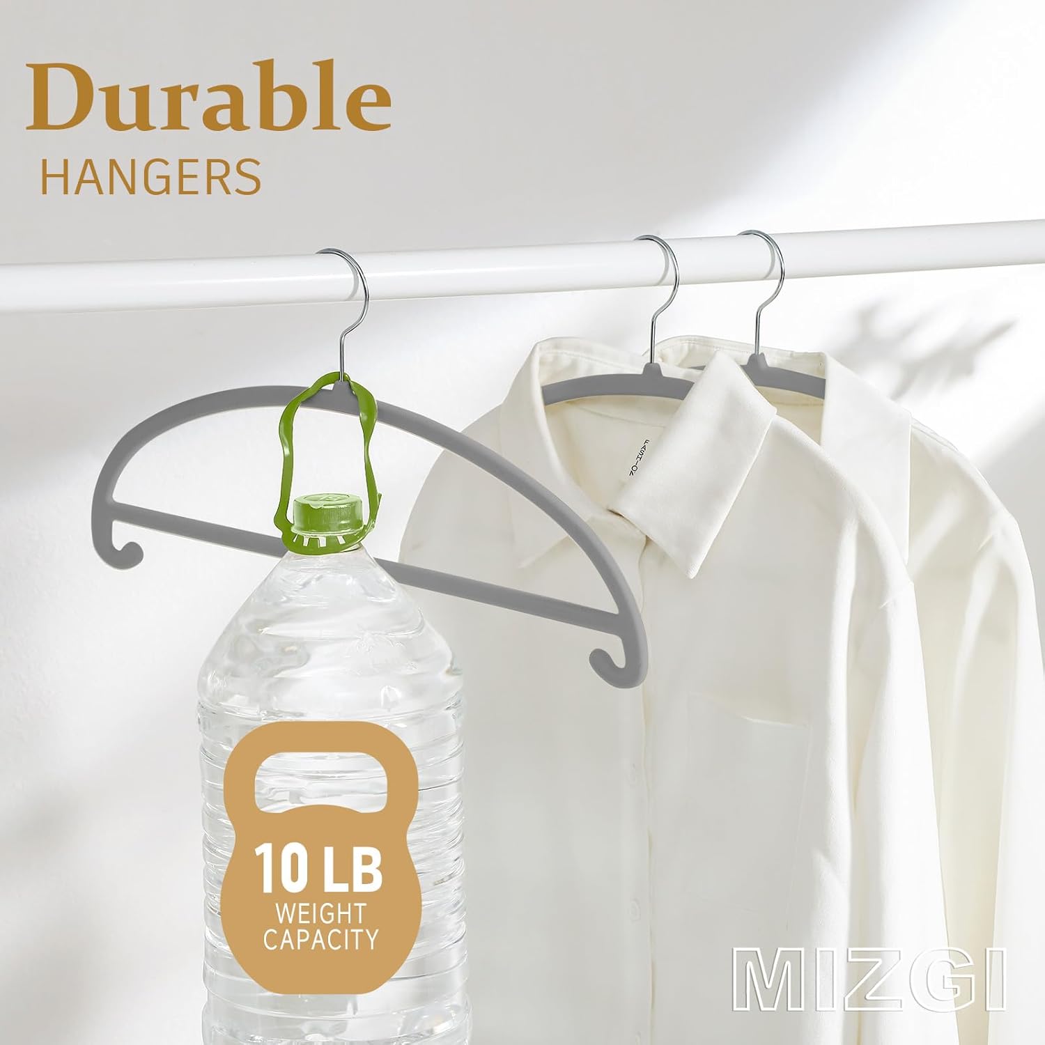 MIZGI 50 Pack Gray Velvet Hangers - No Shoulder Bumps, Heavy Duty Non-Slip Chrome Hooks for Jackets, Coats, Pants