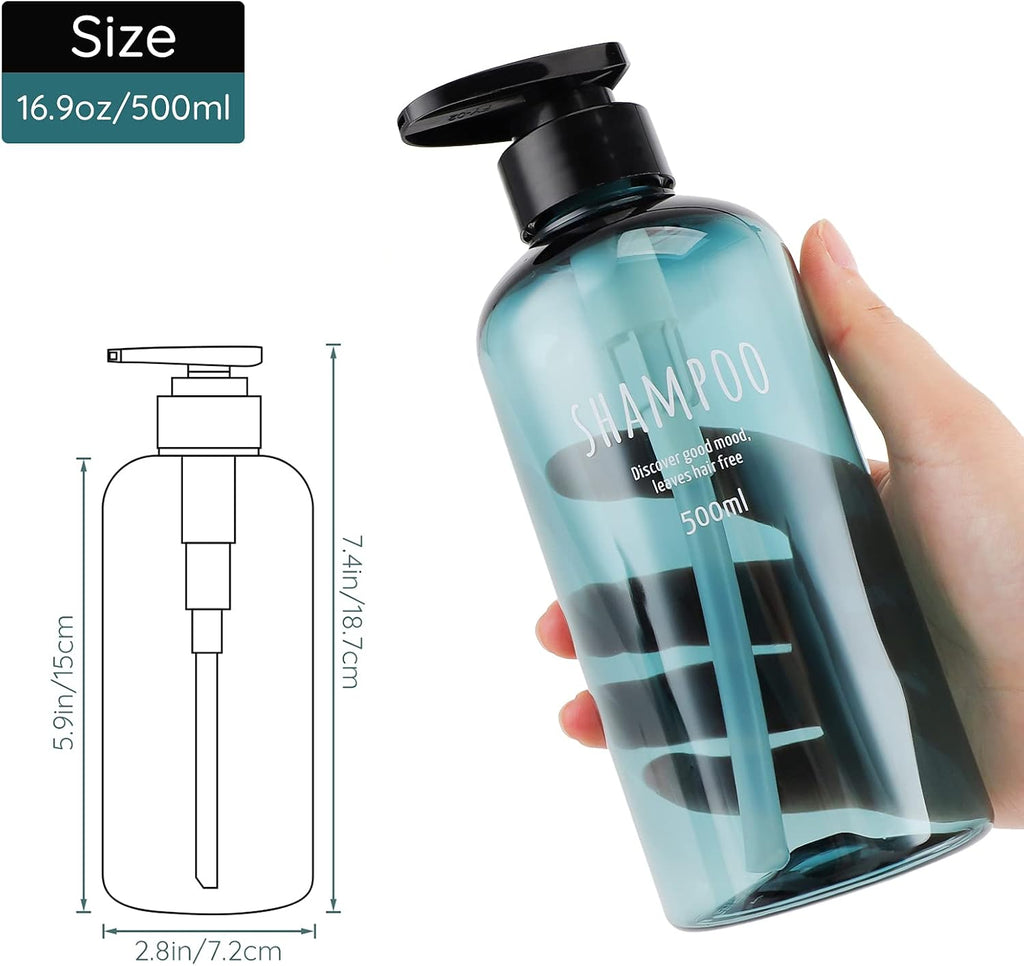Segbeauty Shampoo Bottles with Pump, 16oz Empty Refillable Shower Bottle, 3 Pack 500ml Plastic Reusable Squeeze Lotion Dispenser for Shampoo and Conditioner Body Wash Liquid Soap Gel Bathroom Hotel