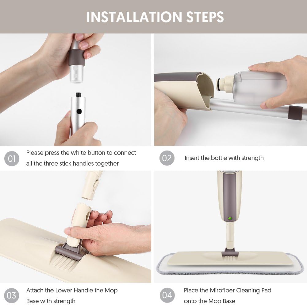 Spray Wet Mops for Hardwood Floor Cleaning - MEXERRIS Dust Dry Mops with 3 Reusable Washable Pads Wood Floor Mop with Spray Home Commercial Use Hardwood Laminate Wood Ceramic Tiles