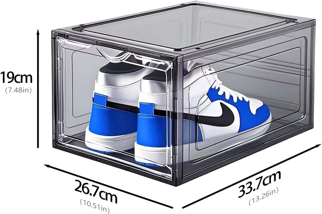 10 Pack Shoe Storage Box Clear Hard Plastic Shoe Organizer Stackable Hats Sneaker Display Case with Lids for Size 13, Black