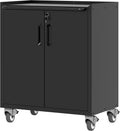 Metal Storage Cabinet with Wheels, Lockable Garage Cabinet with Doors and Shelves, Rolling Tool Storage, Assembly Required, Black