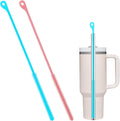 2pcs Silicone Straw Cleaner Brush, 9.44in Extra Long Reusable Straw Brush for Stanley, Metal, Glass Straws, Bendable Travel Drinking Bottle Lid Cleaning Tool for Crevice Pipe Tube (Pink, Blue)