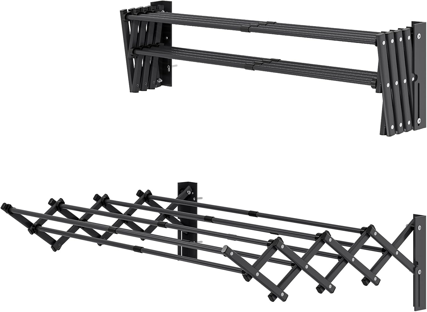 APEXCHASER Clothes Drying Rack Wall Mount, Laundry Drying Rack, Accordion Collapsible Clothes Airer, Towel Racks for Bathroom Balcony Laundry Room Wall Mounted, Drying Rack for Clothing, Black