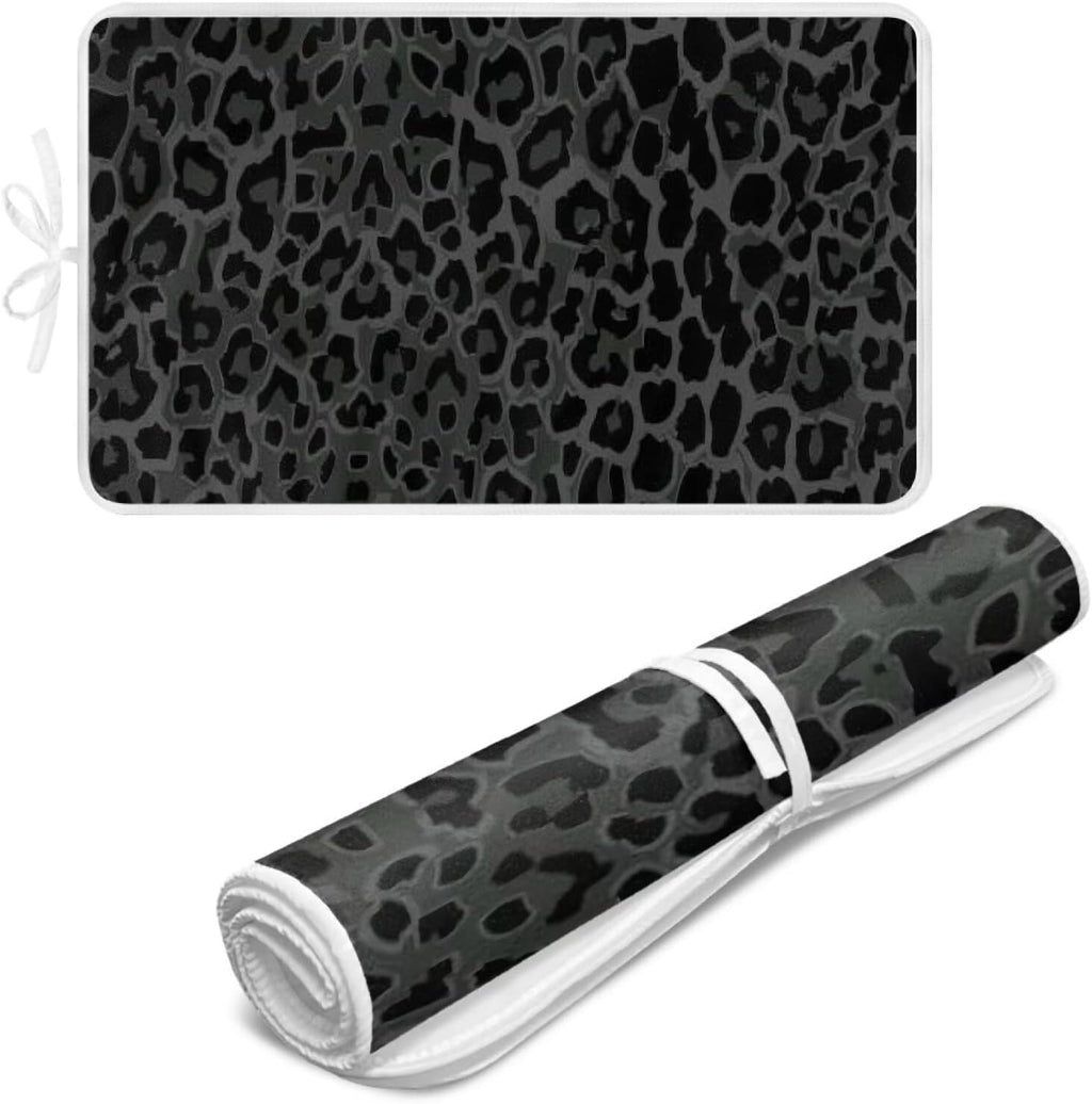 Black Ironing Mat Portable Leopard Print Ironing Pad for Steam Pressing on Tabletop or Bed,Heat Resistant Portable Quilting & Travel Blanket Ironing Board Alternative Cover