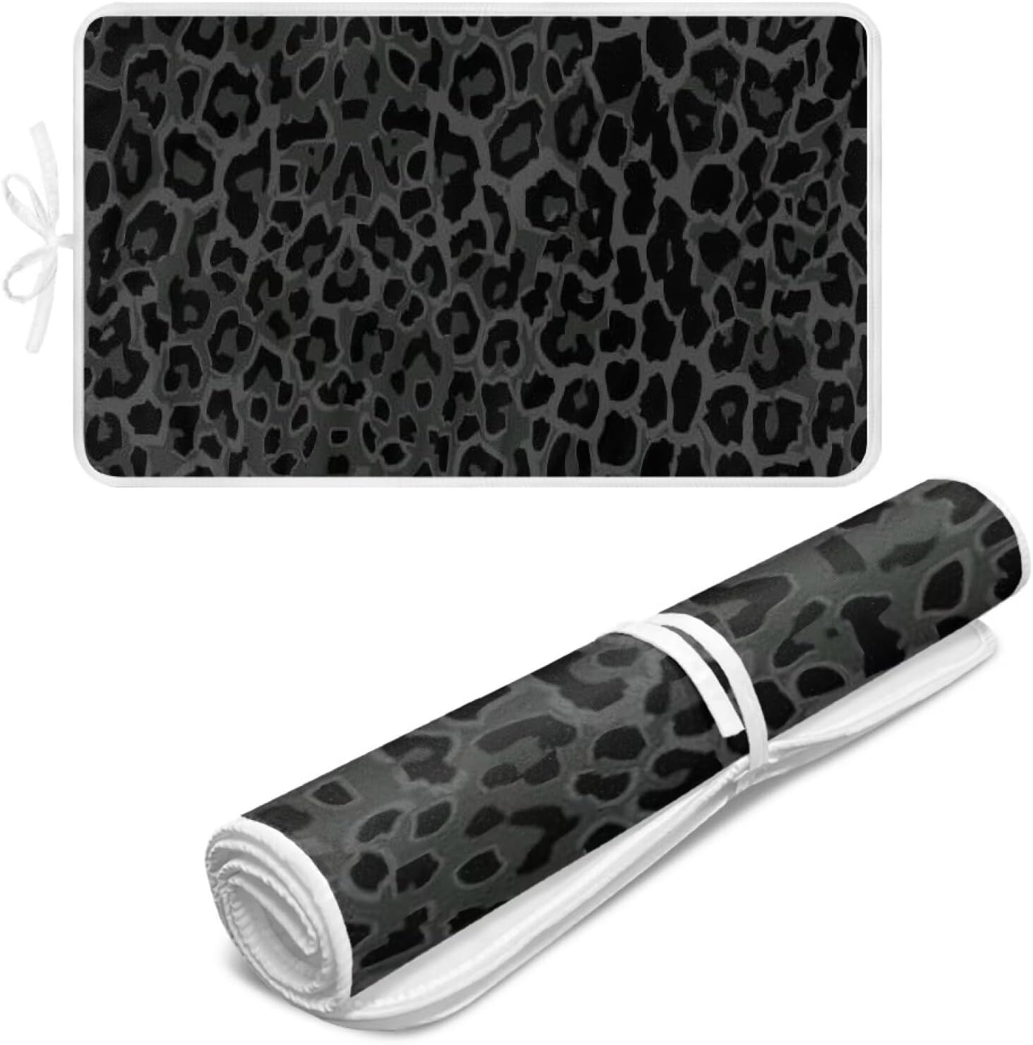 Black Ironing Mat Portable Leopard Print Ironing Pad for Steam Pressing on Tabletop or Bed,Heat Resistant Portable Quilting & Travel Blanket Ironing Board Alternative Cover