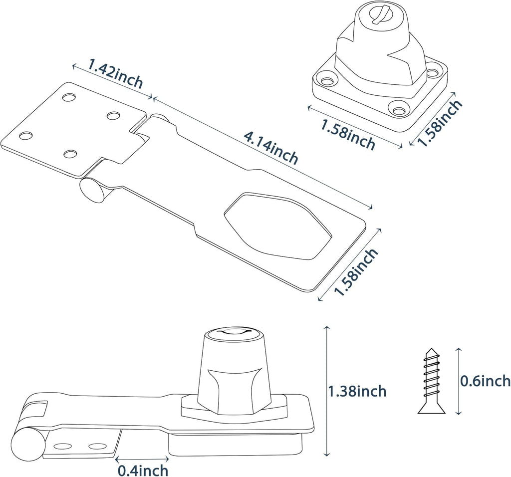 Alise Keyed Hasp Lock,4 Inch Safety Packlock Clasp Hasp Lock Latch with Lock,Door Hinge Lock with Keys Keyed Locking Hasp for Cabinets Closets Doors,Red Bronze
