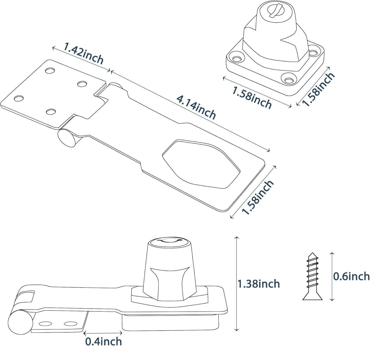 Alise Keyed Hasp Lock,4 Inch Safety Packlock Clasp Hasp Lock Latch with Lock,Door Hinge Lock with Keys Keyed Locking Hasp for Cabinets Closets Doors,Red Bronze