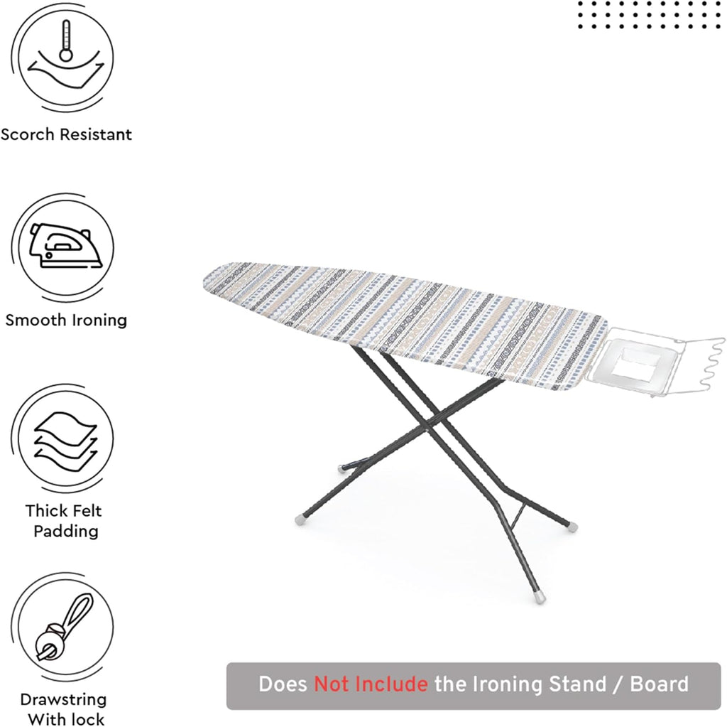 Encasa XO Ironing Board Cover and Pad 49"x18" - Thick 3mm Felt Padding, Drawstring Tightening & Lock, Easy Fit, Scorch & Stain Resistant, Fits Wide Ironing Board - Aztec