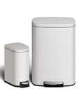 Garvee 13 Gal (50L) and 2.6 Gal (10L) Metal Trash Can Combo Set, Rustproof Garbage Can with Lid, Step-on Trash Bin with Inner Bucket, Rear Handle, White