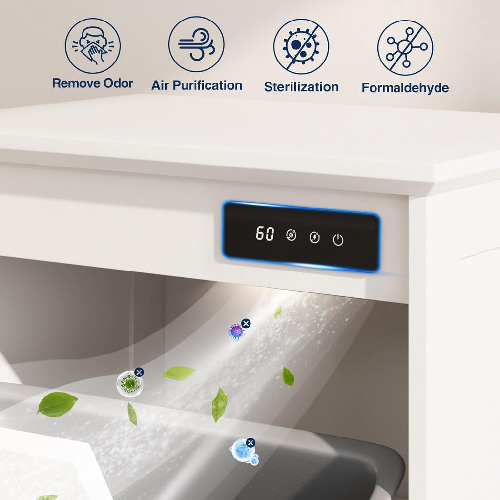 Double Tilt Out Trash Can Cabinet, 10 * 2 Gallon Garbage Trash Bin with Charging Station and Deodorizing Function, Dog-Proof Storage Cabinet for Hidden Bathroom Laundry Hamper, White