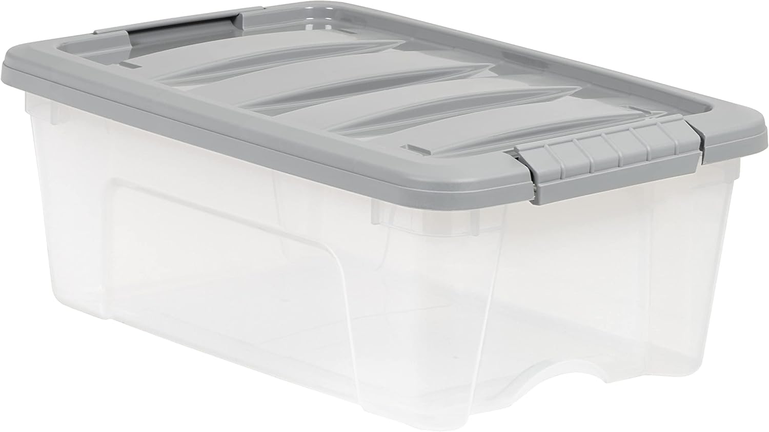 Amazon Basics Plastic Storage Containers with Secure Latching Lids, Stackable Organization Bins, Clear/Grey, 12 Quart, Set of 6