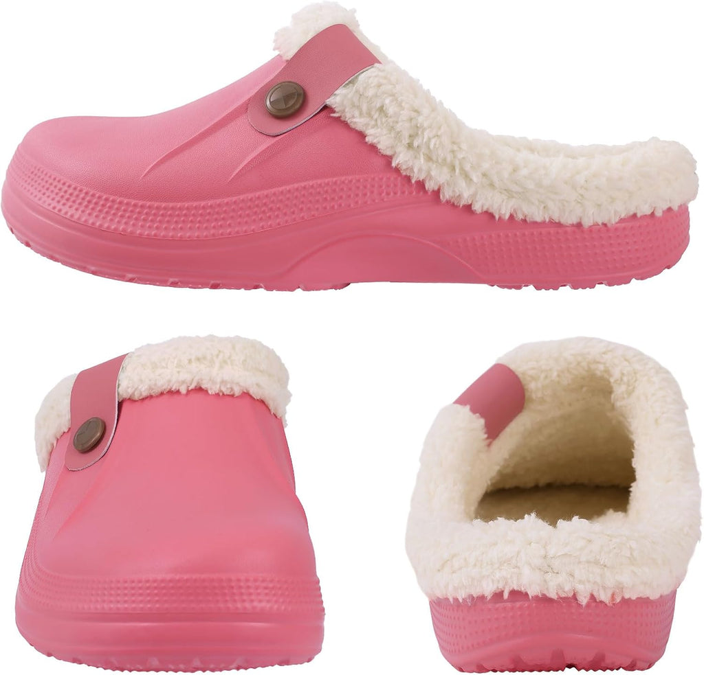 Beslip Classic Fur Lined Clogs Waterproof Winter Fuzzy Slippers for Women Men Indoor and Outdoor
