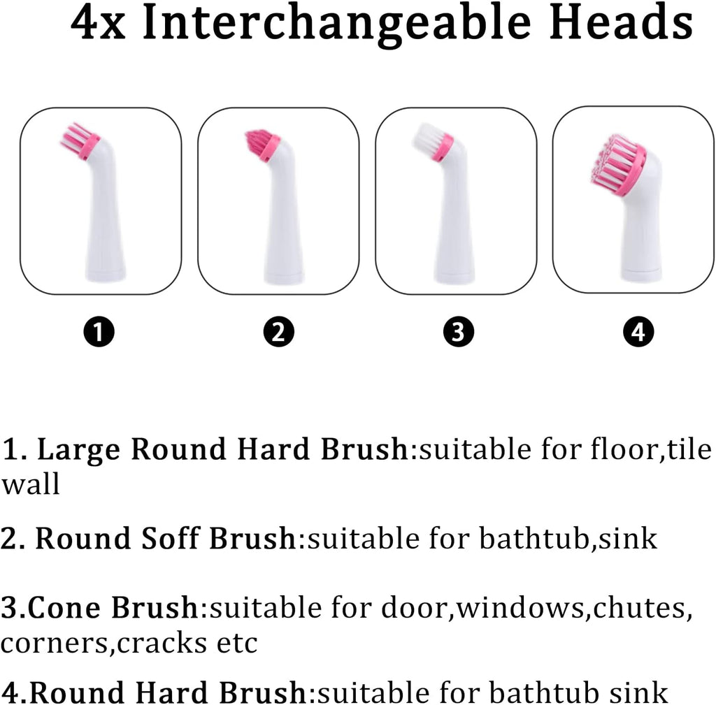 Electric Cleaning Brush with 4 in 1 Multiple Brush Heads,Indoor Household Cordless Motorized Brush for Bathroom Toilet Kitchen Tile Crevice