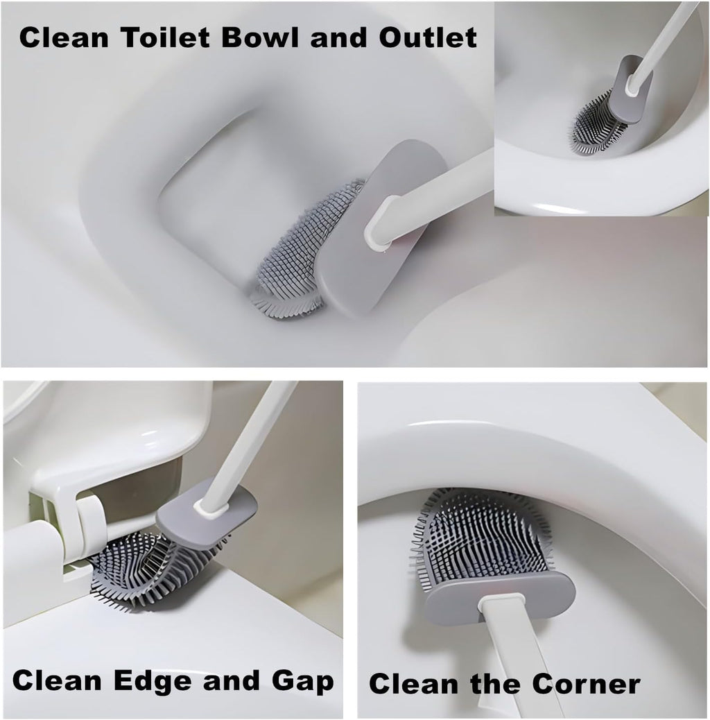 Toilet Brush with Holder Silicone Toilet Brush and Cleaning Brush for Household Bathroom Toliet Brush Set (White,Black)
