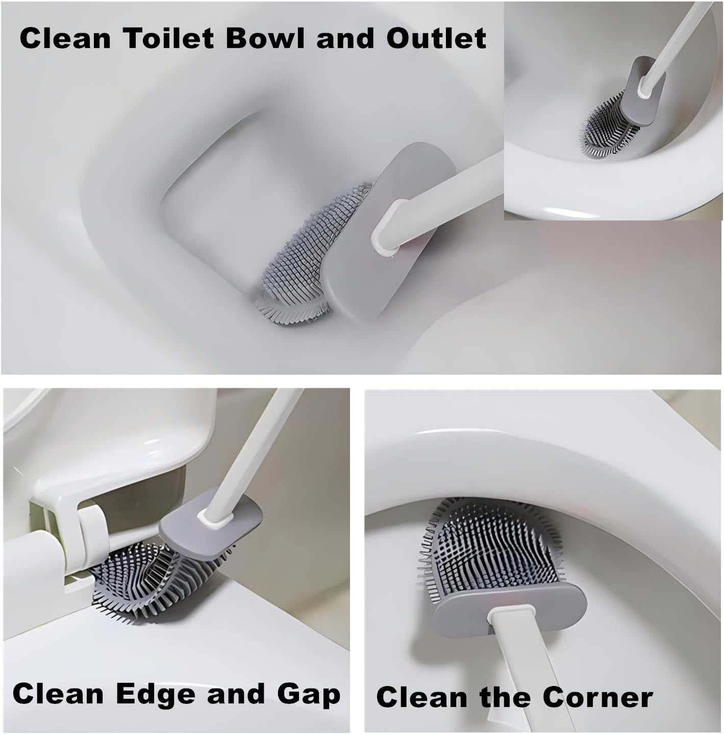 Toilet Brush with Holder Silicone Toilet Brush and Cleaning Brush for Household Bathroom Toliet Brush Set (Black,Black)