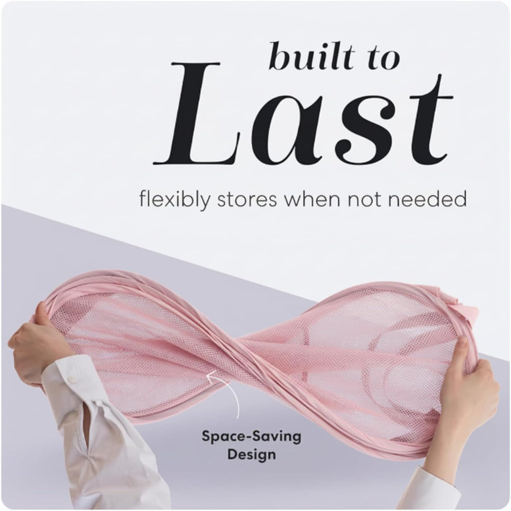 Handy Laundry Collapsible Mesh Pop Up Hamper with Wide Opening and Side Pocket - Breathable, Sturdy, Foldable, and Space-Saving Design for Clothes and Storage (Pink)