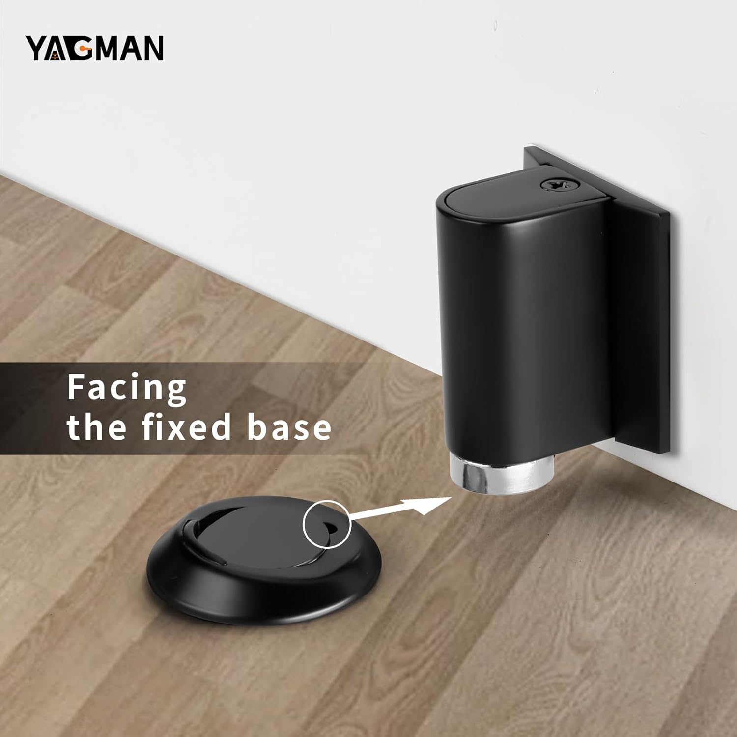 2 Pack Magnetic Door Stoppers Retractable Bottom of Door Holder No Drilling Mount Heavy Duty Floor Door Stop with Screws and Adhesive Catch Door Keep Door Open Matte Black MB-2