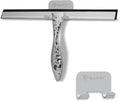 All-Purpose Silicone Shower Squeegee for Shower Glass Door,with 1 Hooks,for Bathroom Glass, Car, Tile Wall, Mirror Cleaning - Flower Shaped Handle for Easy-Grip 14 Inch Silver